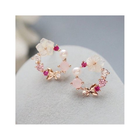 Kolczyki - WIANEK z kwiatami i cyrkoniami