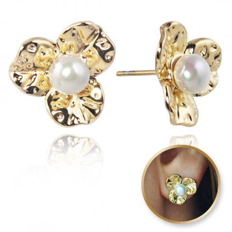 Kolczyki - DUŻY KWIAT z perełą