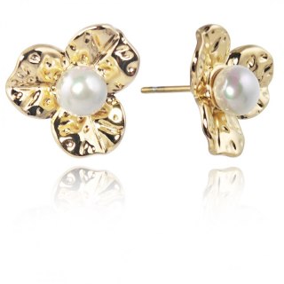 Kolczyki - DUŻY KWIAT z perełą